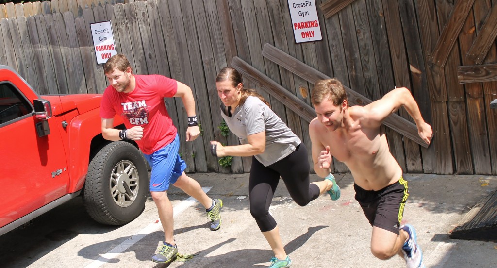 Eager sprinters on the 1st 100m. From "Cutoff" Saturday WOD