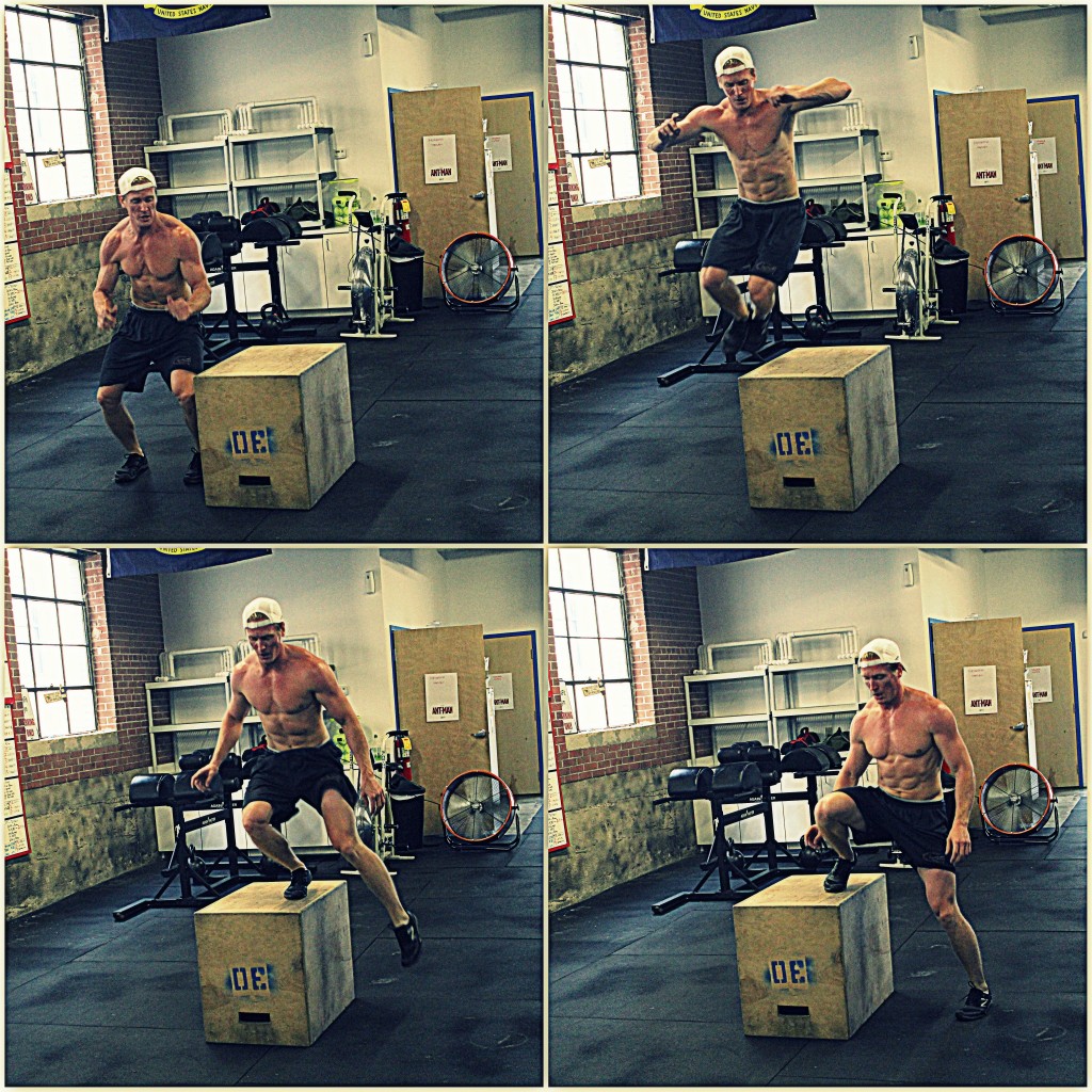 Andrew performing the 1 foot land on a lateral box jump over. 