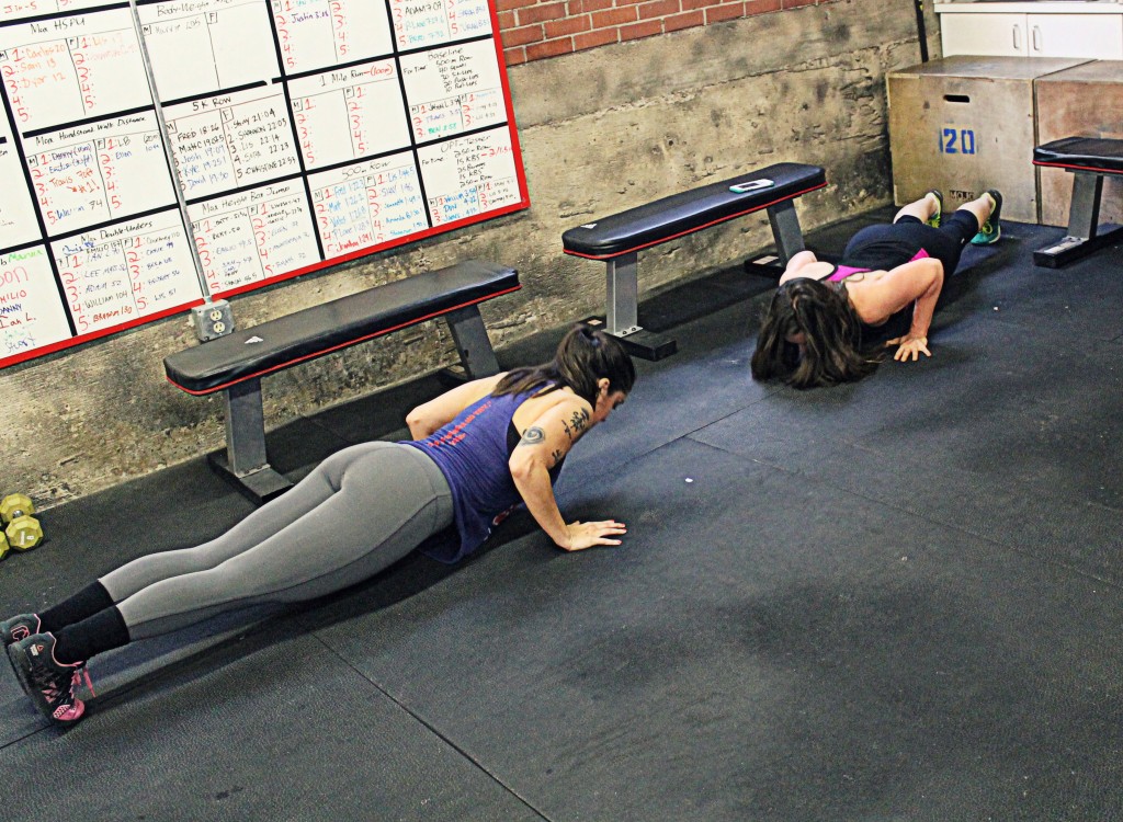 Tina and Sarah workout cash out with pushups
