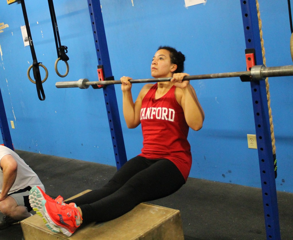 Sarah working on Barbell Assisted Pullups